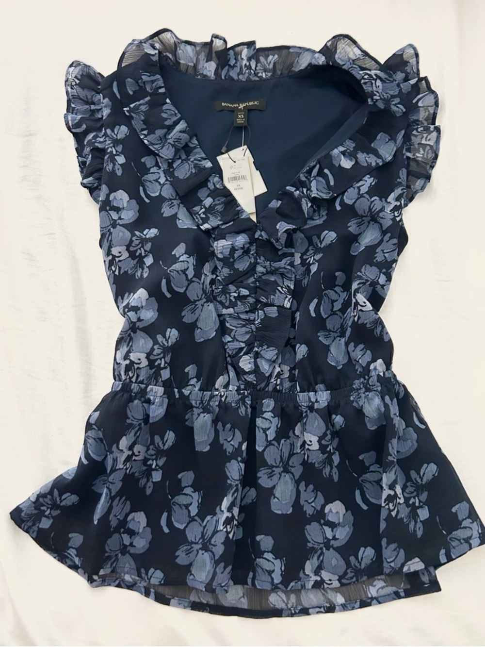 Banana Republic Navy Floral Ruffle Peplum Top Blouse